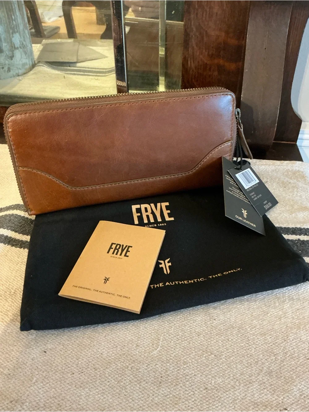 NWT Frye Leather Melissa Zip Around Wallet Cognac Brown Retail $158